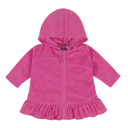 Gerber Baby-Girls Toddler Zipper Hoodie Terry Swimsuit Cover Up, White, 5T