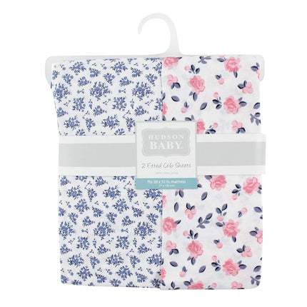 Hudson Baby 2 Piece Cotton Fitted Crib Sheet, Floral, One Size