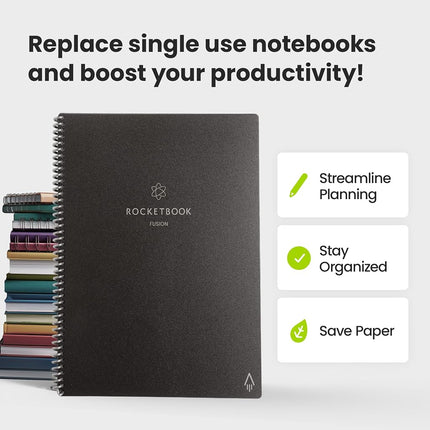 Rocketbook Fusion Smart Reusable Notebook- grey, Letter Size (8.5" x 11")