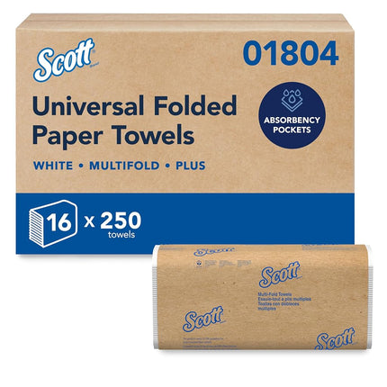 Scott Multifold Hand Towels, Z-Fold White Paper Towels for Bathroom, Soft, Strong, Eco-Friendly, Highly Absorbent, 16 Packs x 250 Z-Fold Paper Sheets (4,000 Sheets Total). Model nr. 1804