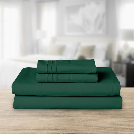 Elegant Comfort Luxurious 1500 Thread Count Egyptian Quality Three Line Embroidered Softest Premium Hotel Quality 4-Piece Bed Sheet Set, Wrinkle and Fade Resistant, California King, Hunter Green
