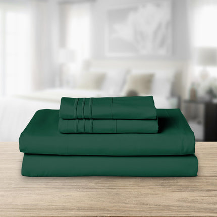 Elegant Comfort Luxurious 1500 Thread Count Egyptian Quality Three Line Embroidered Softest Premium Hotel Quality 4-Piece Bed Sheet Set, Wrinkle and Fade Resistant, California King, Hunter Green