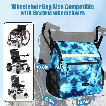 ZHCHG Wheelchair Bags, Wheelchair Backpack with Cup Holder, Wheelchair Bags to Hang on Back, Electric Wheel Chair Accessories, Large Storage Bag for Walker Rollator (Cyan)