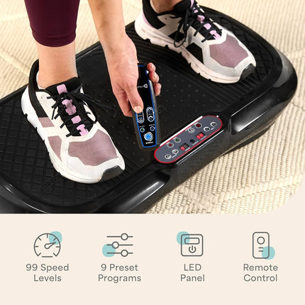 LifePro Vibration Plate Exercise Machine For Lymphatic Drainage | Waver | 99 Speed Levels & 9 Program Mode | Full Body Exercise Machine For Home Use | Resistance Bands & Remote | Midnight Black