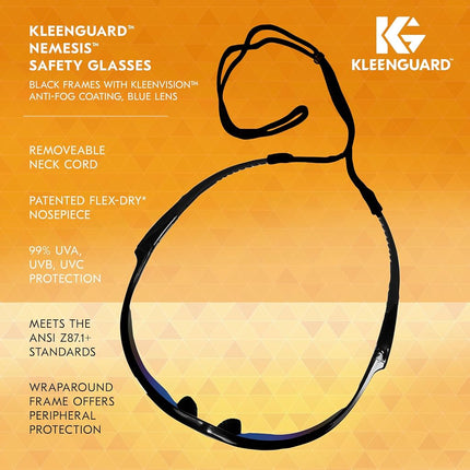 KLEENGUARD V30 Nemesis Safety Glasses (14481), Blue Mirror Lenses with Black Frame, Pack of 12 pairs