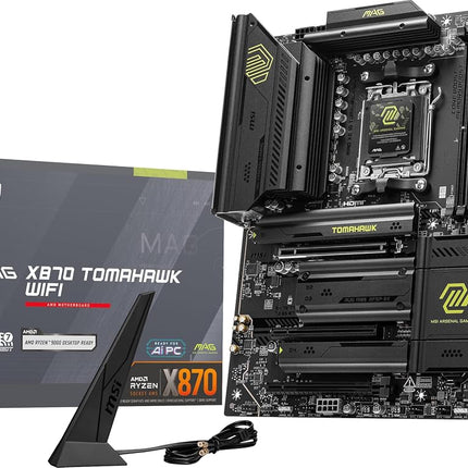 MSI MAG X870 Tomahawk Gaming WiFi Motherboard AMD Ryzen 9000/8000/7000 Series Processors, AM5, DDR5, PCIe 5.0, M.2 Gen5, SATA 6Gb/s, USB 40Gbps, HDMI/DP, Wi-Fi 7, Bluetooth 5.4, 5Gbps LAN,