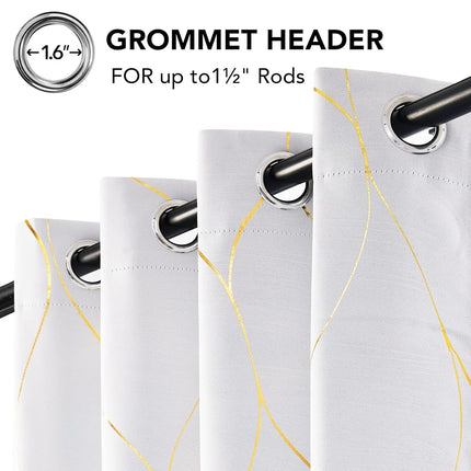 Deconovo Wave Printed Thermal Insulated Blackout Curtains, Room Darkening Energy Efficient Panel, Grommet Drapes for Bedroom (52W x 96L Inch, 2 Panels, Greyish White)