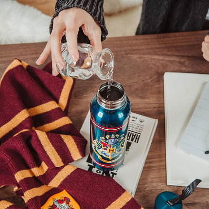Silver Buffalo Harry Potter Hogwarts School Crest Stainless Steel Water Bottle with Strap, 27 Ounces
