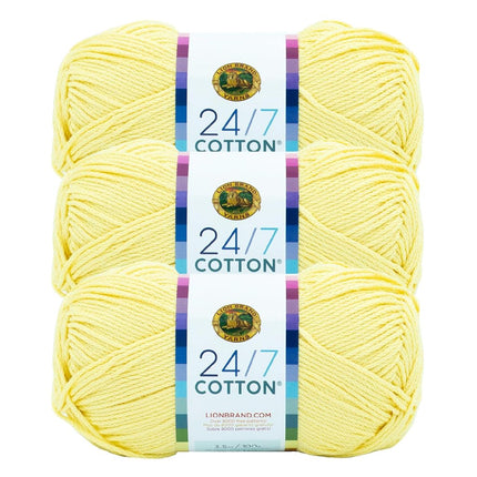 Lion Brand 24/7 Cotton Yarn, Yarn for Knitting, Cr