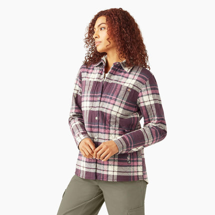 Dickies Women's Flannel Hooded Shirt Jacket, Plum Perfect, S
