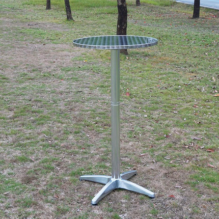 BTEXPERT Mesa redonda de aluminio para interiores y exteriores de 23.75", de altura de barra de restaurante de 45", muebles de patio de acero inoxidable plateado con base de 25.75", tablero abatible - Juego de 2