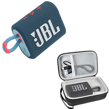 JBL Go 3 Portable Waterproof Wireless Bluetooth Speaker Bundle with Premium Carry Case (Blue Pink)