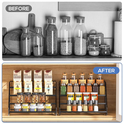 GIGIFTREE Spice Rack Organizer for Cabinet, 4 Tiered Spice Rack Organizer, Tiered Adjustable Spice Shelf for Kitchen Countertop Pantry Organization (Bright Black)