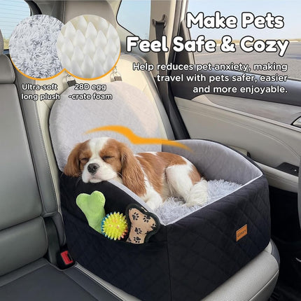 Gimars Reversible Dog Car Seat with Long & Short Plush Seat Cushion for Small/Medium Dogs Up to 18kg, Detachable Washable Anti-Slip Dog Booster Seat with15cm 28D Egg-Crate Foam, Safety Belt, S