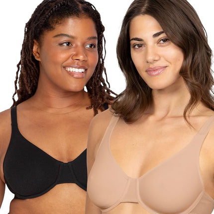 Fruit of the Loom Women's Cotton Stretch Extreme Comfort Bra, 2-Pack, Sand/Black Hue, 36DD