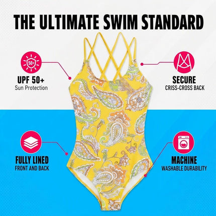 Kanu Surf Girls' Reese UPF 50 Beach Sport Criss-Cross One Piece Swimsuit, Summer Yellow, 8