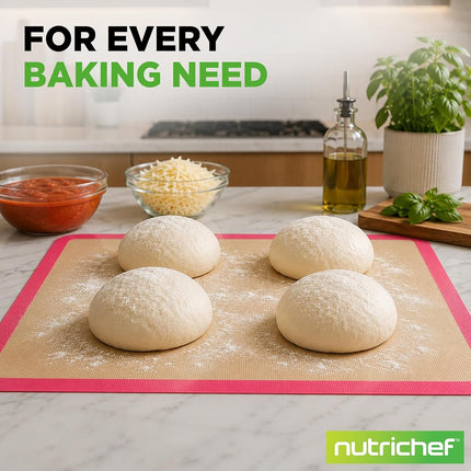 NutriChef Silicone Mat Set – 2 Non-Stick Reusable Oven Liners 62 cm x 42 cm, Food-Grade Oven Safe 250°C, Sheets for Pastry, Dough, Cookies & Kitchen Accessories, Pink