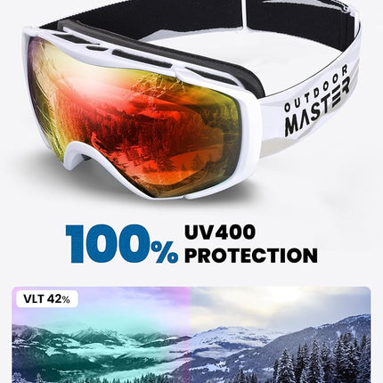 OutdoorMaster Ski Goggles with Cover Snowboard Snow Goggles OTG Anti-Fog for Men Women