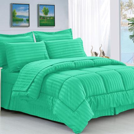 Elegant Comfort Silky Soft 8-Piece Dobby Stripe Be