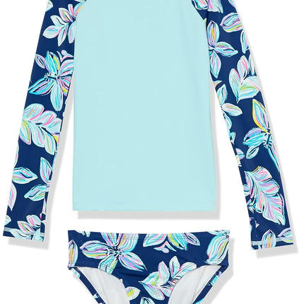 Kanu Surf Girls' Long Sleeve Rashguard UPF 50+ Two Piece Swim Set, Charlotte Navy, 4T