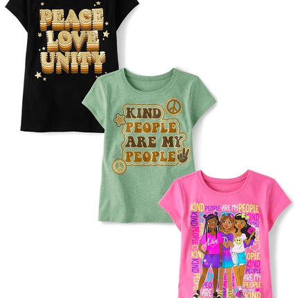 The Children's Place Girls' Kindness, Love, Equality Short Sleeve Graphic T-Shirts,multipacks, Girl/Peace/Kind People, XX-Large