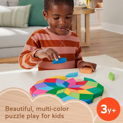 Fisher-Price Wood Preschool Toy Mandala Puzzle with Geometric Design, 41 Wooden Pieces for Kids Ages 3+ Years, HXT94