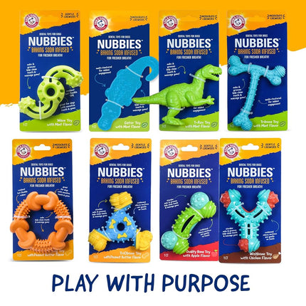 Arm & Hammer for Pets Nubbies TriBone Dog Dental Toy| Best Dog Chew Toy for Moderate Chewers | Dog Dental Toy Helps Reduce Plaque & Tartar | Peanut Butter Flavor Baking Soda