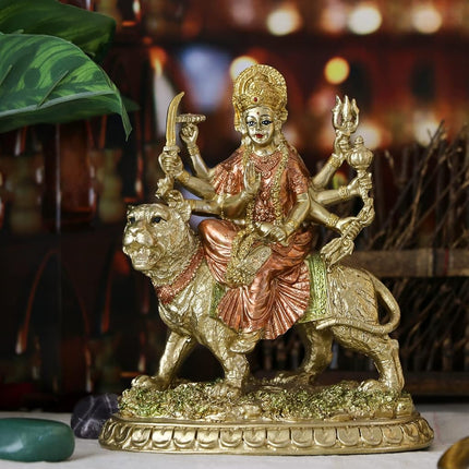 Estatua pequeña de la diosa hindú Durga - Figurita del dios indio Durga sobre tigre, decoración, hinduismo, ídolo de Buda, escultura para casa, oficina, templo, puja, mandir, murti, regalos de Diwali, pooja, altar de meditación de yoga