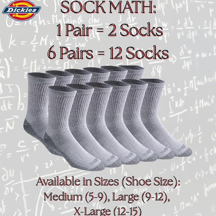 Dickies Men's Dri-tech Moisture Control Crew Socks (6 & 12, Comfort Length Grey (6 Pairs), Shoe Size: 6-12