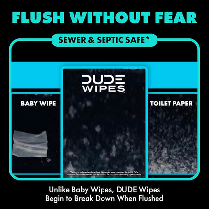 DUDE Wipes - Flushable Wipes Travel Pack - 6 Pack, 108 Wipes - Mint Chill Extra-Large Adult Wet Wipes - Vitamin-E, Aloe Vera, Eucalyptus, and Tea Tree Oils - Septic and Sewer Safe Butt Wipes
