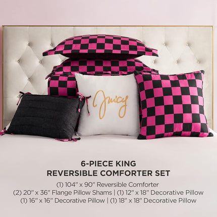 Juicy Couture Comforter Set, Polyester, Black/Hot Pink, King