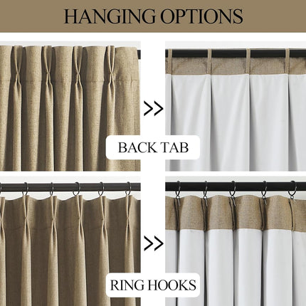 Vision Home Brown Pinch Pleated Full Blackout Curtains Linen Blended Room Darkening Window Curtains 84 inch for Living Room Bedroom Thermal Insulated Pinch Pleat Drapes with Hooks 2 Panel 40" Wx84 L