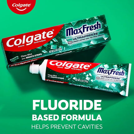 Colgate Max Fresh with Whitening Toothpaste with Mini Breath Strips, Clean Mint Toothpaste for Bad Breath, 6.3 Oz Tube