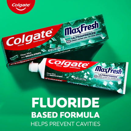 Colgate Max Fresh con Pasta Dental Blanqueadora y Mini Bandas Refrescantes, Pasta Dental Menta Limpia para el Mal Aliento, Tubo de 178 g