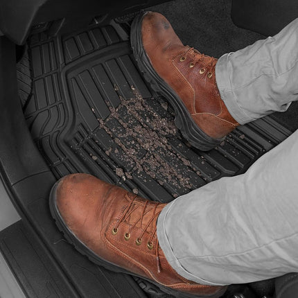 Caterpillar ToughRide Heavy-Duty 4 Piece Rubber Floor Mats for Car Truck Van SUV, Black - Premium Trim to Fit Car Floor Mats, All Weather Deep Dish Automotive Floor Mats, Total Dirt Protection