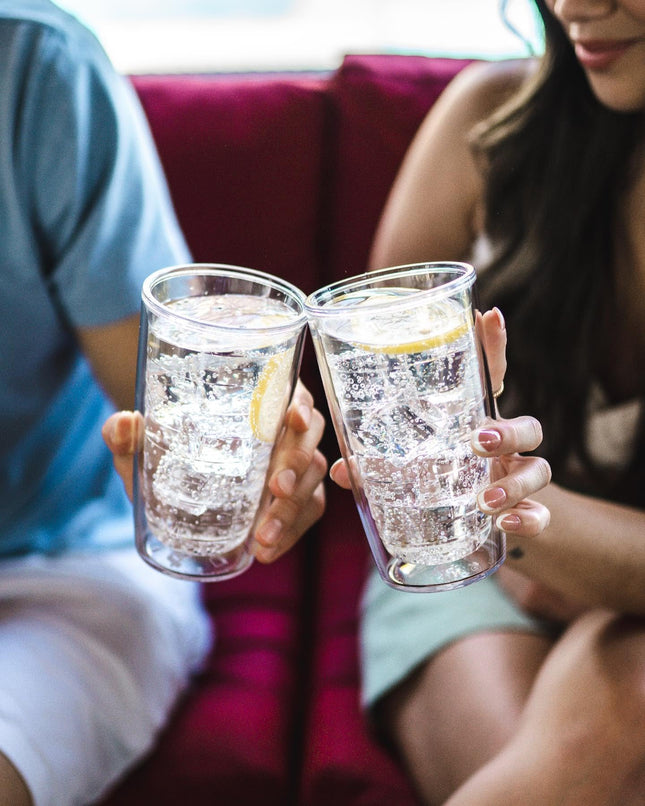 Vaso térmico doble pared Tervis Clear & Colorful Tabletop, hecho en EE. UU., mantiene bebidas frías y calientes, 473 ml, paquete de 4 unidades, Blue Moon