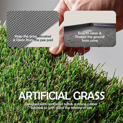 MEEXPAWS Dog Grass Pee Pads for Dogs with Tray | Small 44×34 cm | 2× Dog Artificial Grass Pads | 2 Training Pads | Indoor Dog Litter Box (Under 3kg Dog)