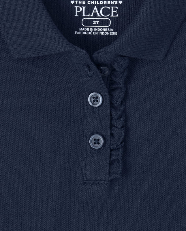 The Children's Place Baby Girls and Toddler Girls Short Sleeve Ruffle Pique Polo, Tidal, 3T