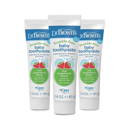 Dr. Brown's Fluoride-Free Baby Toothpaste, Safe to Swallow, Strawberry, 3 Pack, 1.4 oz/40 g, 0-3 Years