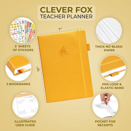 Clever Fox Teacher Planner – School Year Planner with Calendars & Lesson Plans – Teacher Plan Book for Classroom & Homeschool Organization - Undated, 7x10'', Hardcover (Amber Yellow) (CFTP)