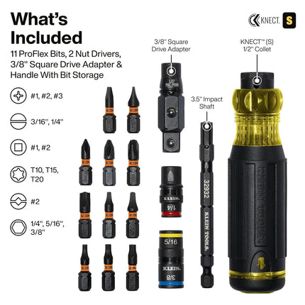 Klein Tools 32517HD KNECT 17-in-1 Impact-Rated Hybrid Screwdriver/Nut Driver, Magnetic, Flip Socket, 11 Bits, 3 Nut Drivers, Bit Holder, Square Adapter