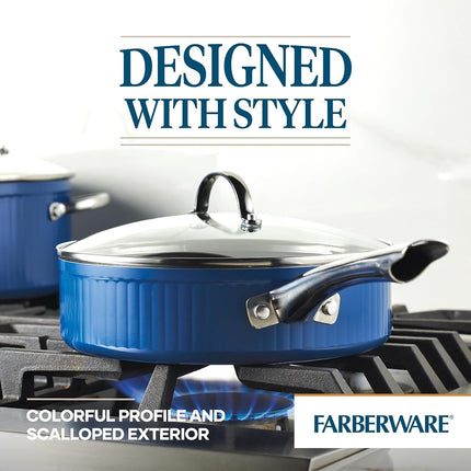 Farberware Style Sauteuse Antiadhésive avec Couvercle, Compatible Lave-Vaisselle, 2,8 Litres - Bleue