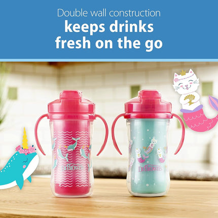 Dr. Brownâ€™s Milestones Insulated Sippy Cup with Straw and Handles - Pink - 10oz - 2-Pack - 12m+