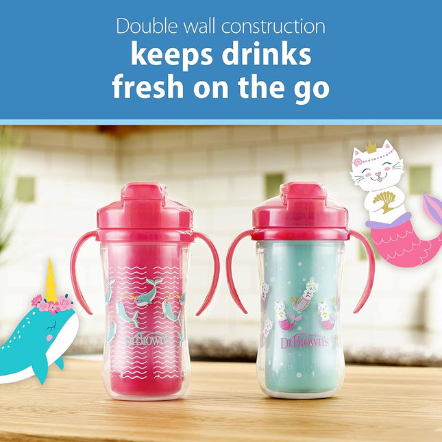 Dr. Brownâ€™s Milestones Insulated Sippy Cup with Straw and Handles - Pink - 10oz - 2-Pack - 12m+