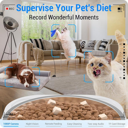 Frienhund Automatic Cat Feeder with 2K HD Camera: 5G WiFi Automatic Dog Feeder with Sealed Outlet