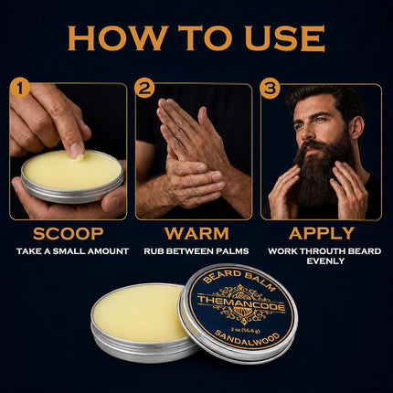 THEMANCODE Sandalwood Beard Balm for Men, Beard Care Gift for Men, 2 oz