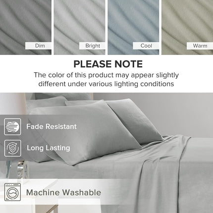 Comfort Spaces Cotton Flannel Breathable Warm Deep Pocket Sheets With Pillow Case Bedding, King, Solid Grey