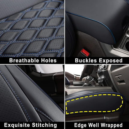 Huidasource Car Seat Covers for Dodge Ram, Full Coverage Waterproof Leather Pickup Truck Seat Cushion Protector Fit for 2009-2018 1500, 2010-2025 2500/3500 Crew Mega Cab(Full Set/Black&Blue)