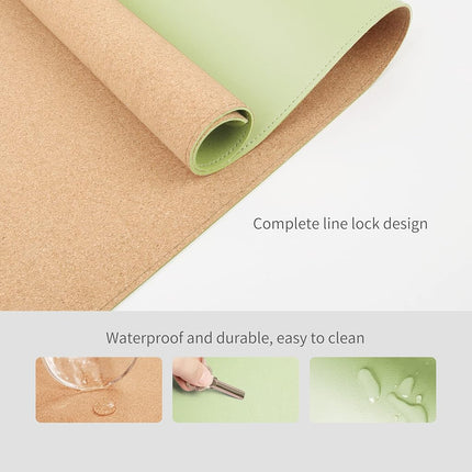 RENMTURE Dual-Sided Desk Pad, Natural Cork & PU Leather Large Mouse mats for Office and Home Work, Desk Protector Non-Slip, Waterproof, Easy Clean (Light Green, 36"x17")