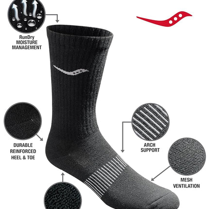 Saucony mens Multi-pack Mesh Ventilating Comfort Fit Performance Crew Socks, Black Solid Foot (12 Pairs), 8-12